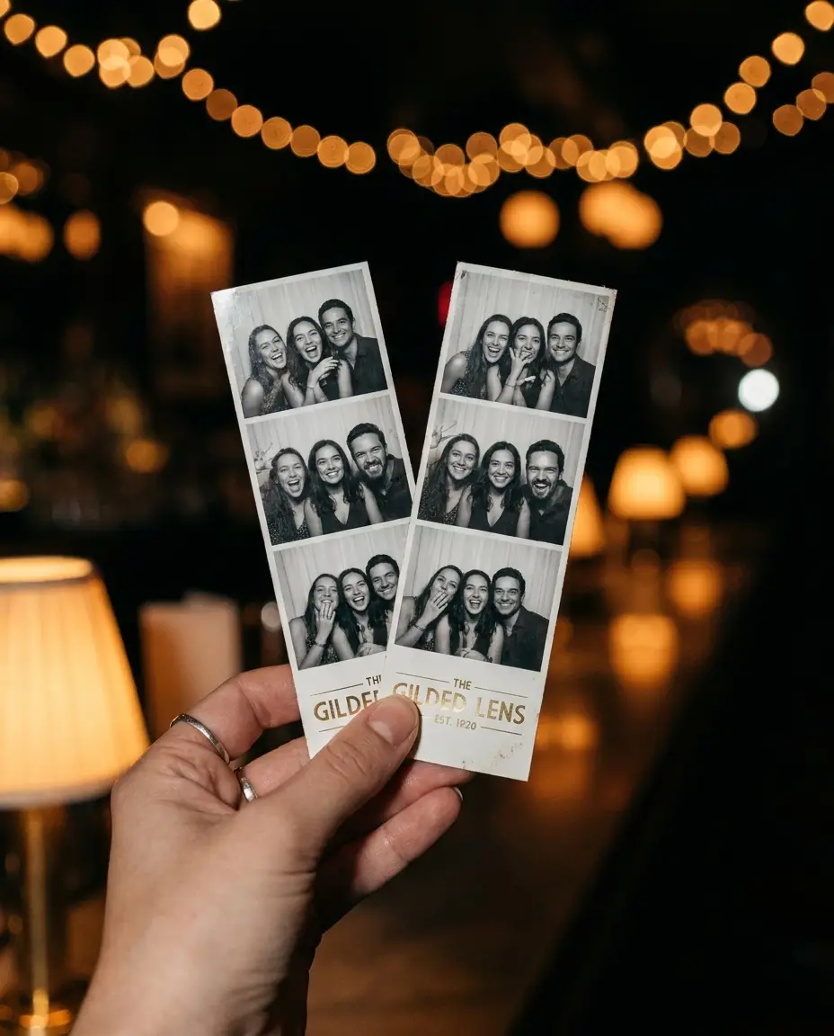 Guest holding two branded photo strips